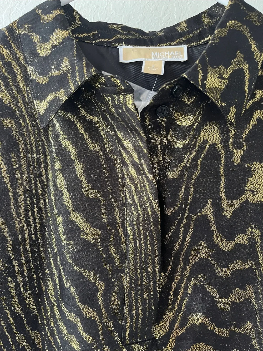 Michael Kors Black Tunic with Gold Wave Pattern